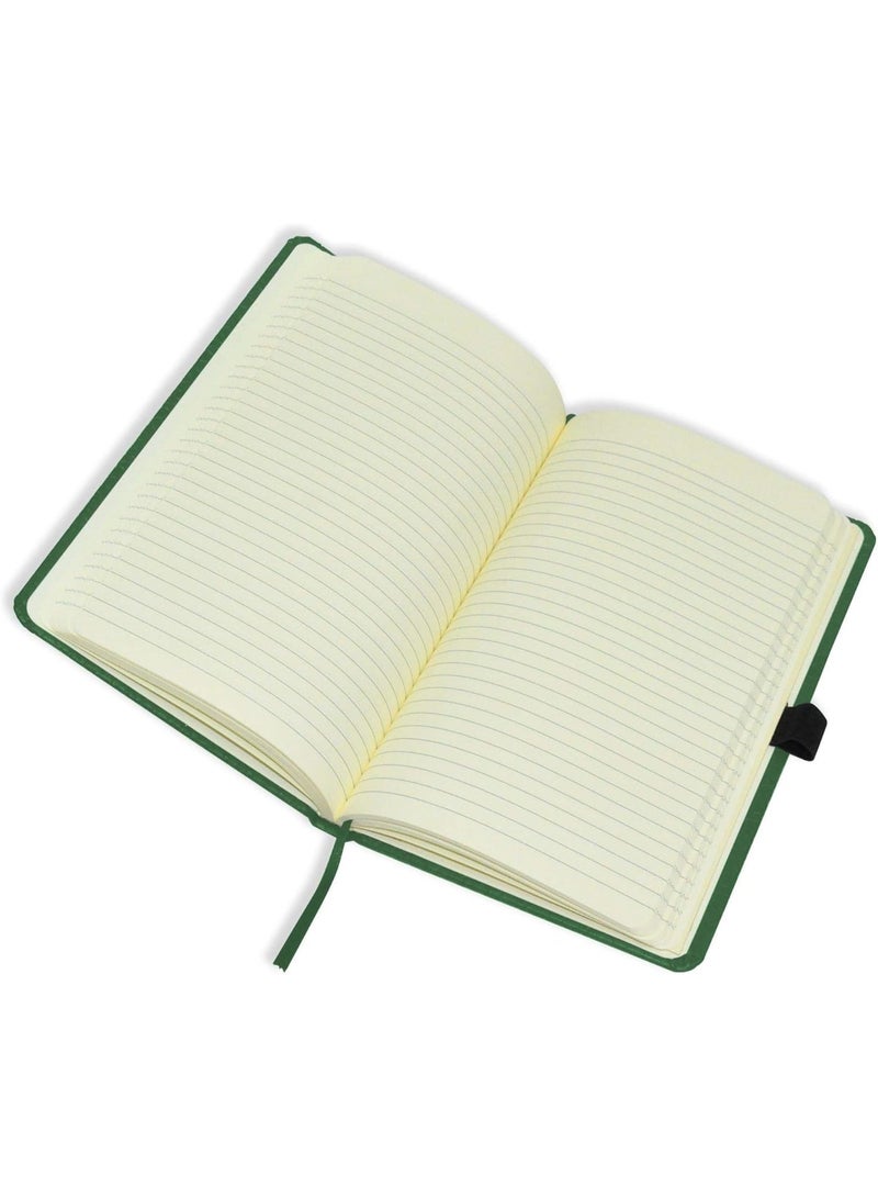FIS Notebook With Elastic Band Italian PU Cover, Ivory Paper, Single Ruled, Green Color, 96 Sheets, Pen Holder With Gift Box, 13 x 21 cm Size - Image 3